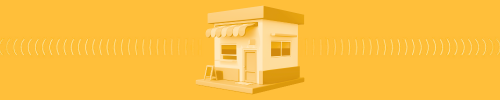 Yellow banner with 3d icon of a small business shop.