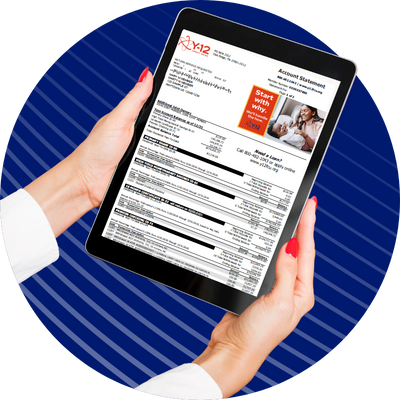 Hands holding a tablet with an eStatement on the screen.
